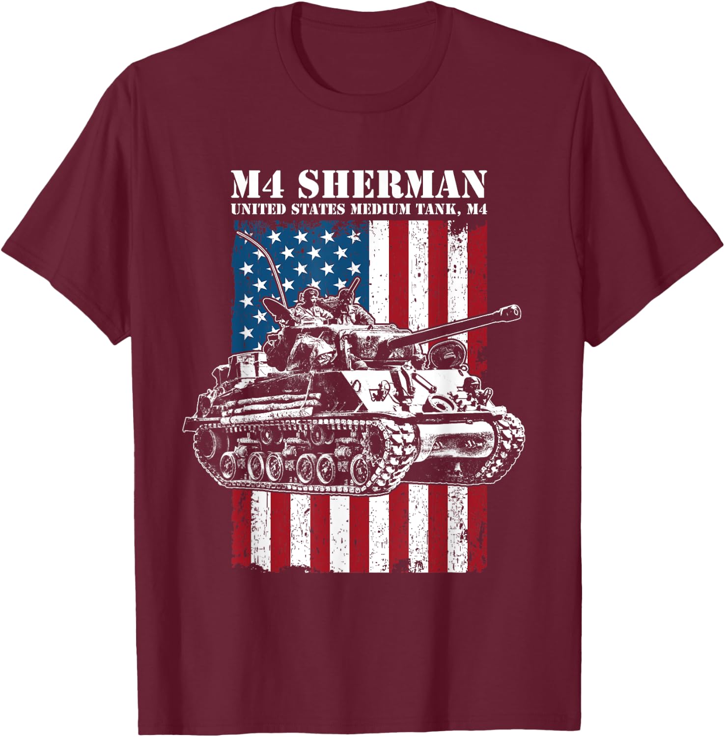 M4 Sherman WW2 Tank - Medium Tank M4 T-Shirt - T-Shirt | Maroon
