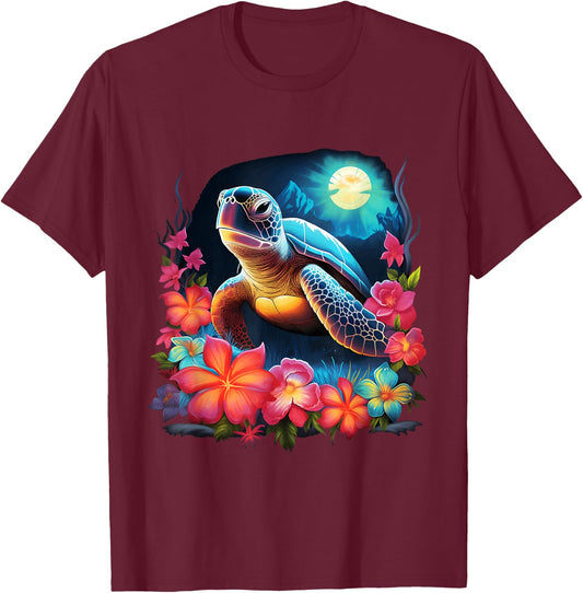 Sea Turtle Hawaiian Tie Dye | Men and Women Hawaii T-Shirt - T-Shirt | Maroon