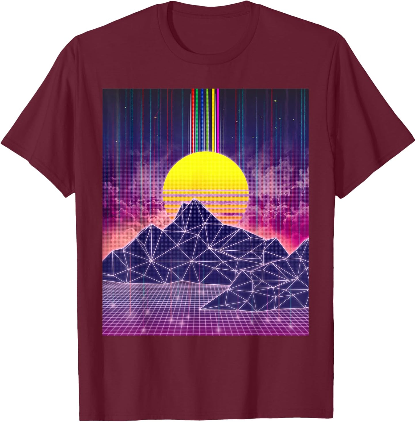 Retro Digital Sunset 1980s Vaporwave Aesthetic Art T-Shirt - T-Shirt | Maroon