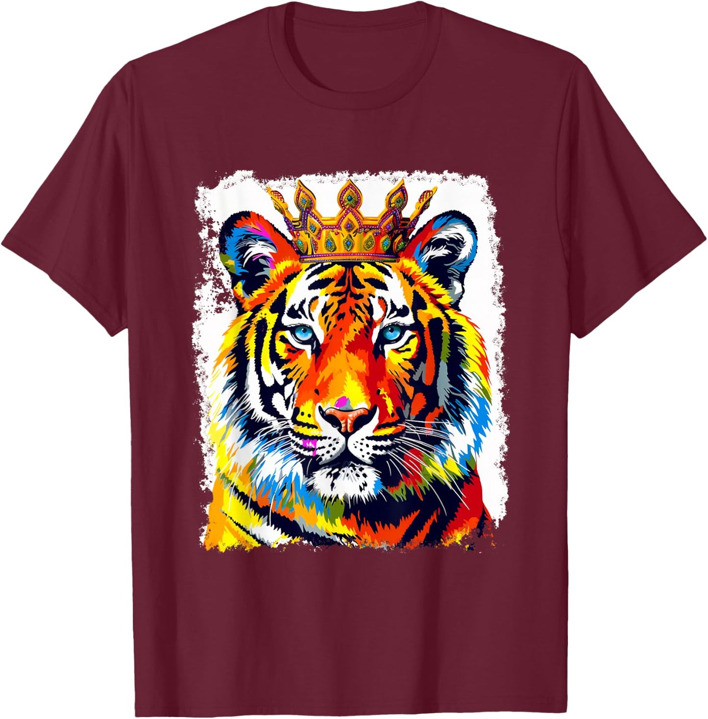 Pop Art Vintage Zoo Animal Tiger Crown King Queen T-Shirt - T-Shirt | Maroon