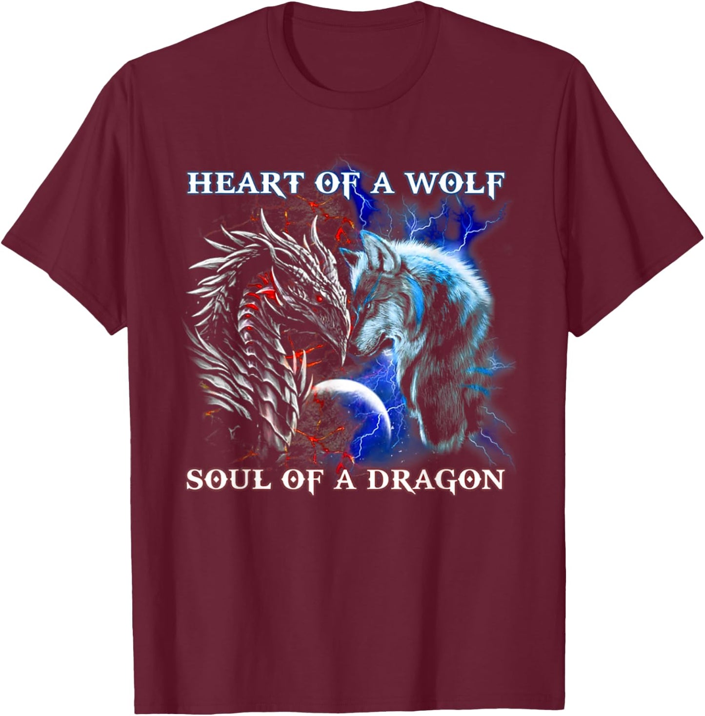 Heart of Wolf Soul of a Dragon - Cool Dragon - Wolf Warrior T-Shirt - T-Shirt | Maroon