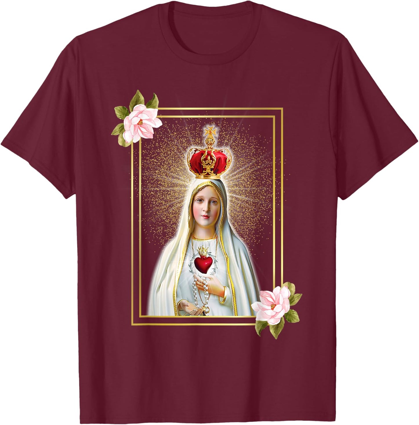 Our Lady of Fatima Immaculate Heart of Blessed Virgin Mary T-Shirt - T-Shirt | Maroon
