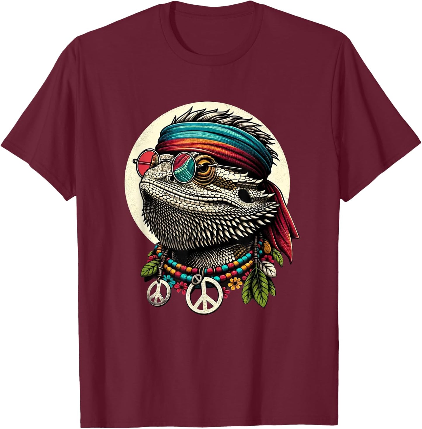 Bearded Dragons Reptile Lizard Pet Hippie Style T-Shirt - T-Shirt | Maroon