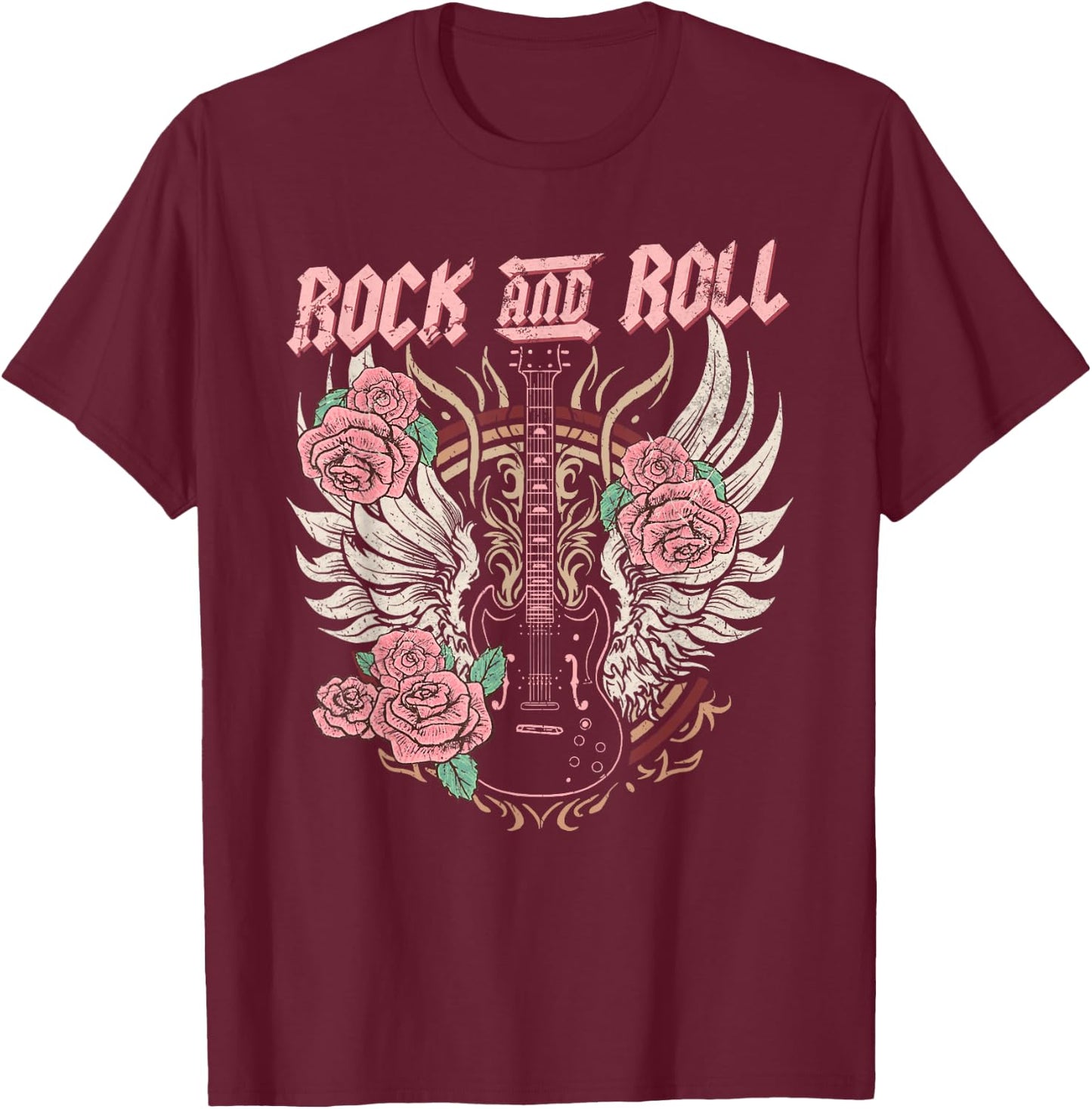 Rock and Roll Guitar Vintage ROCK women Music T-Shirt - T-Shirt | Maroon