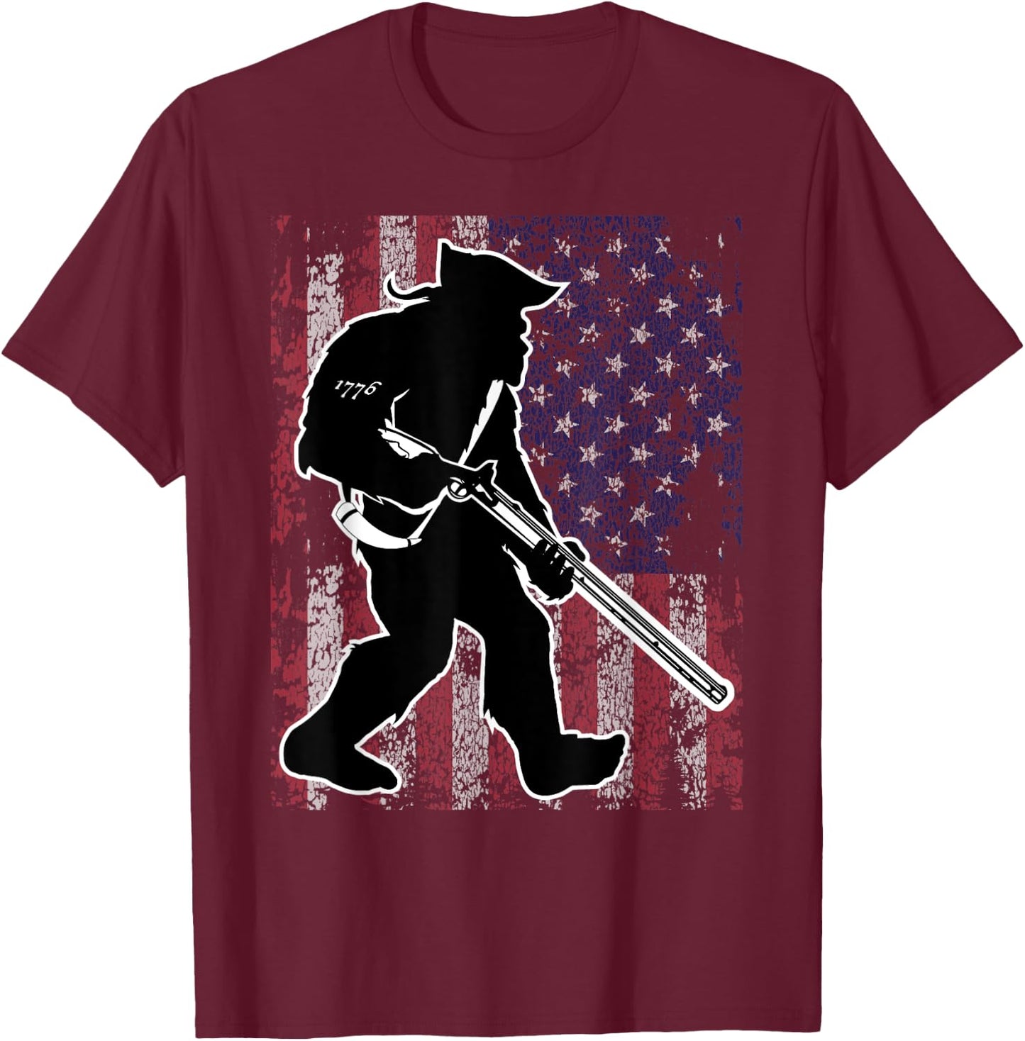 Patriotic Bigfoot 2nd Amendment Right to Bear Arms Gun T-Shirt - T-Shirt | Maroon