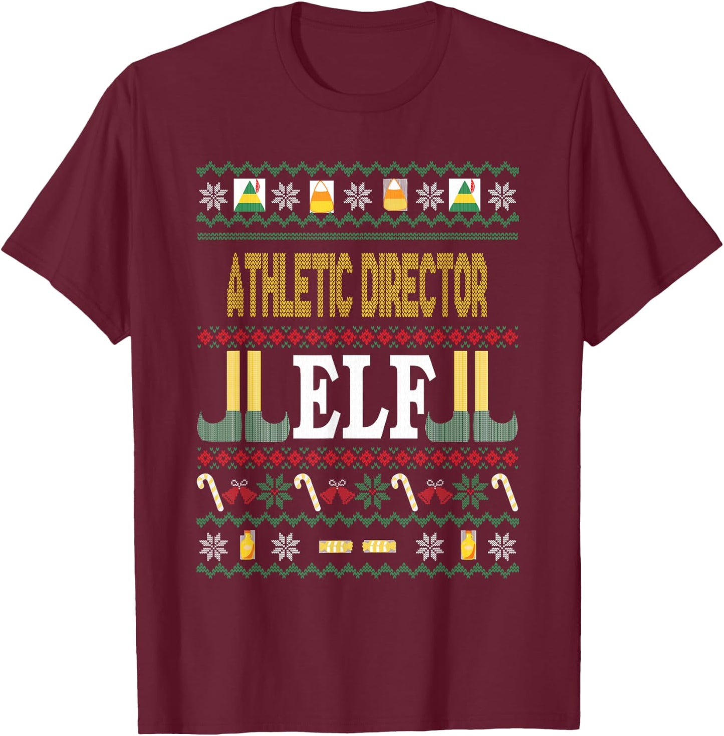 Athletic Director Elf Funny Christmas Gift T-Shirt - T-Shirt | Maroon