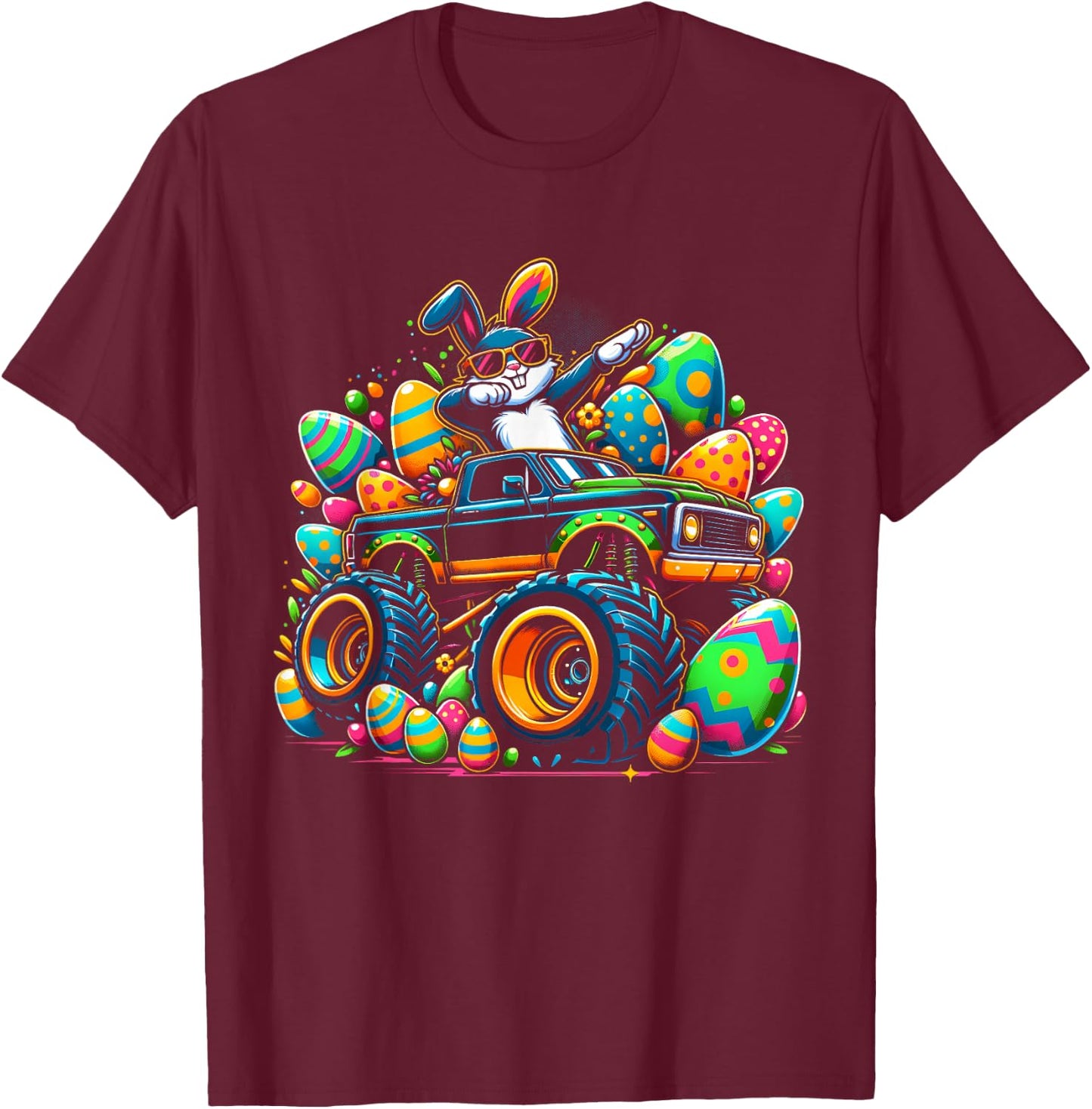 Dabbing Bunny Rabbit Monster Truck Easter Egg Boys Dab Dance T-Shirt - T-Shirt | Maroon