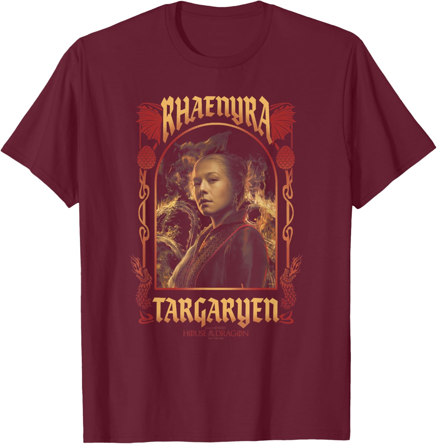 House of the Dragon Rhaenyra Targaryen Nouveau Portrait T-Shirt - T-Shirt | Maroon