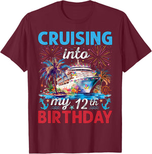 Cruising Into My 12th Birthday Cruise 12 Year Old Birthday T-Shirt - T-Shirt | Maroon