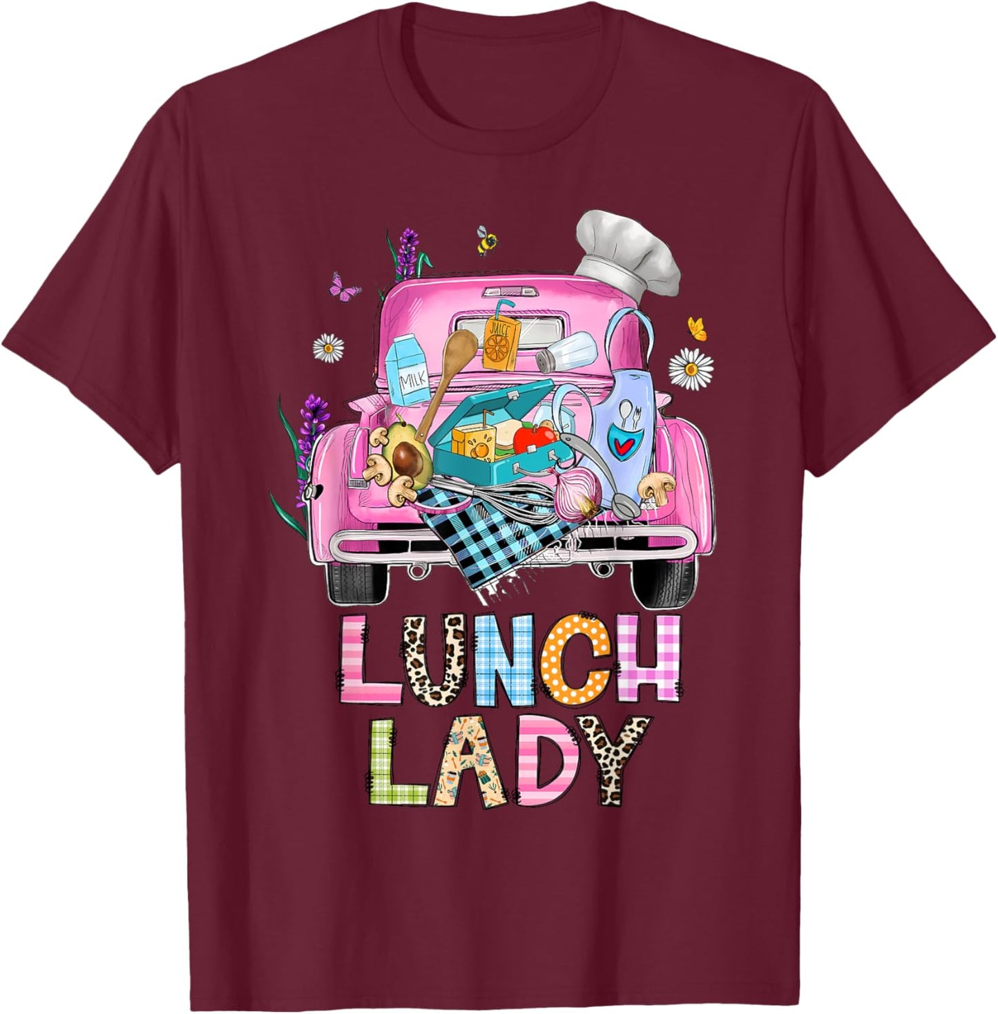 Lunch Lady Cute Truck Lunch Ladies Squad Cafeteria Crew T-Shirt - T-Shirt | Maroon