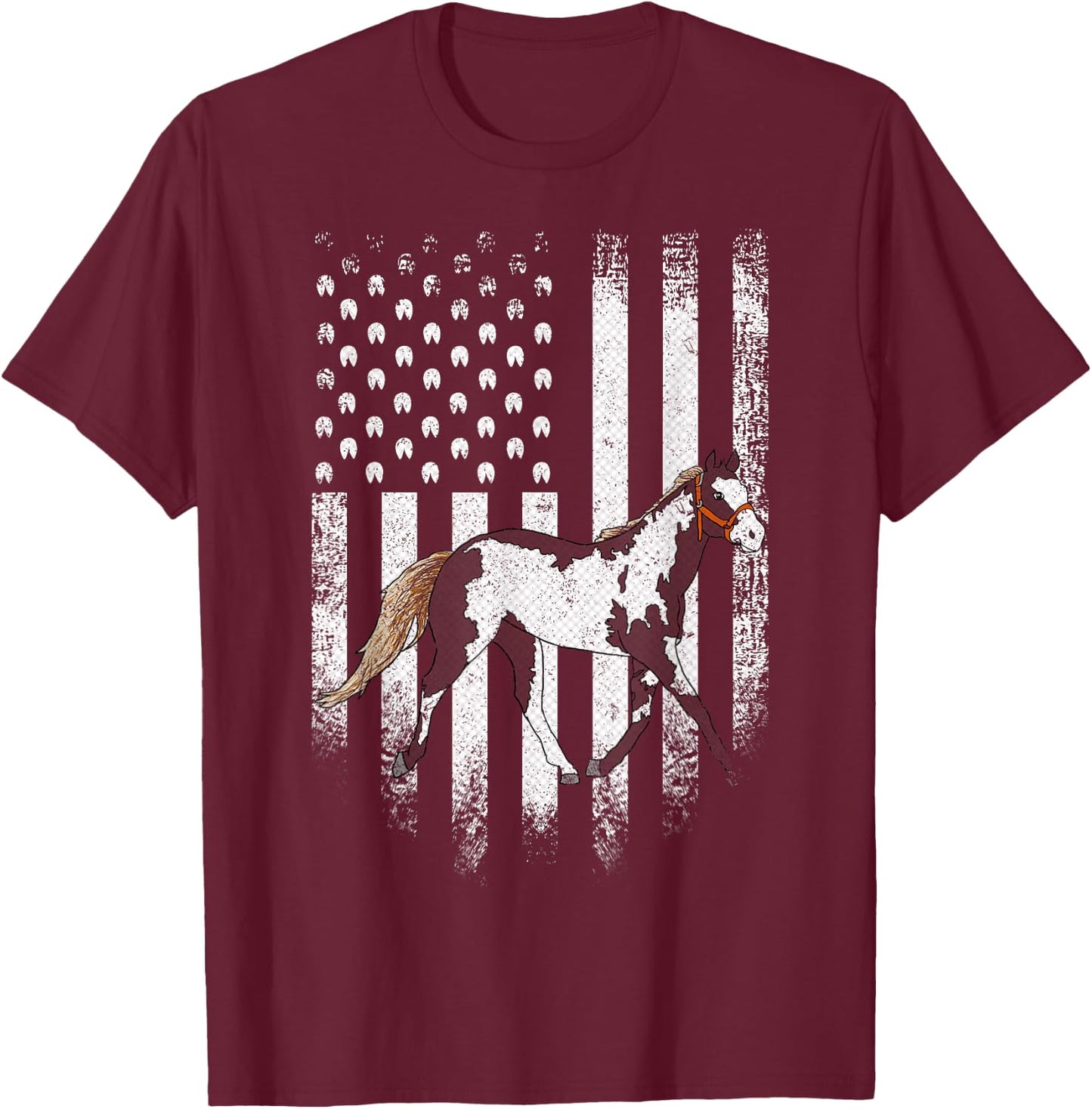 Vintage USA American Flag American Paint Horse Riding Funny Kids Men T-Shirt - T-Shirt | Maroon