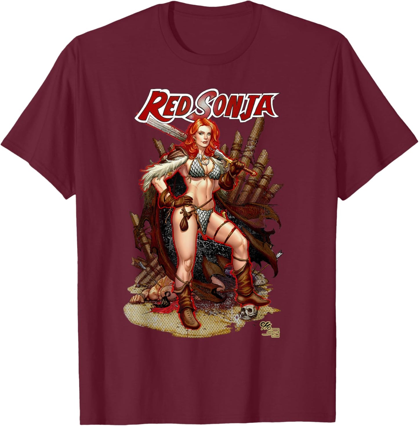 Frank Cho Comic Cover Art Hyrkania Warrior Queen T-Shirt - T-Shirt | Maroon