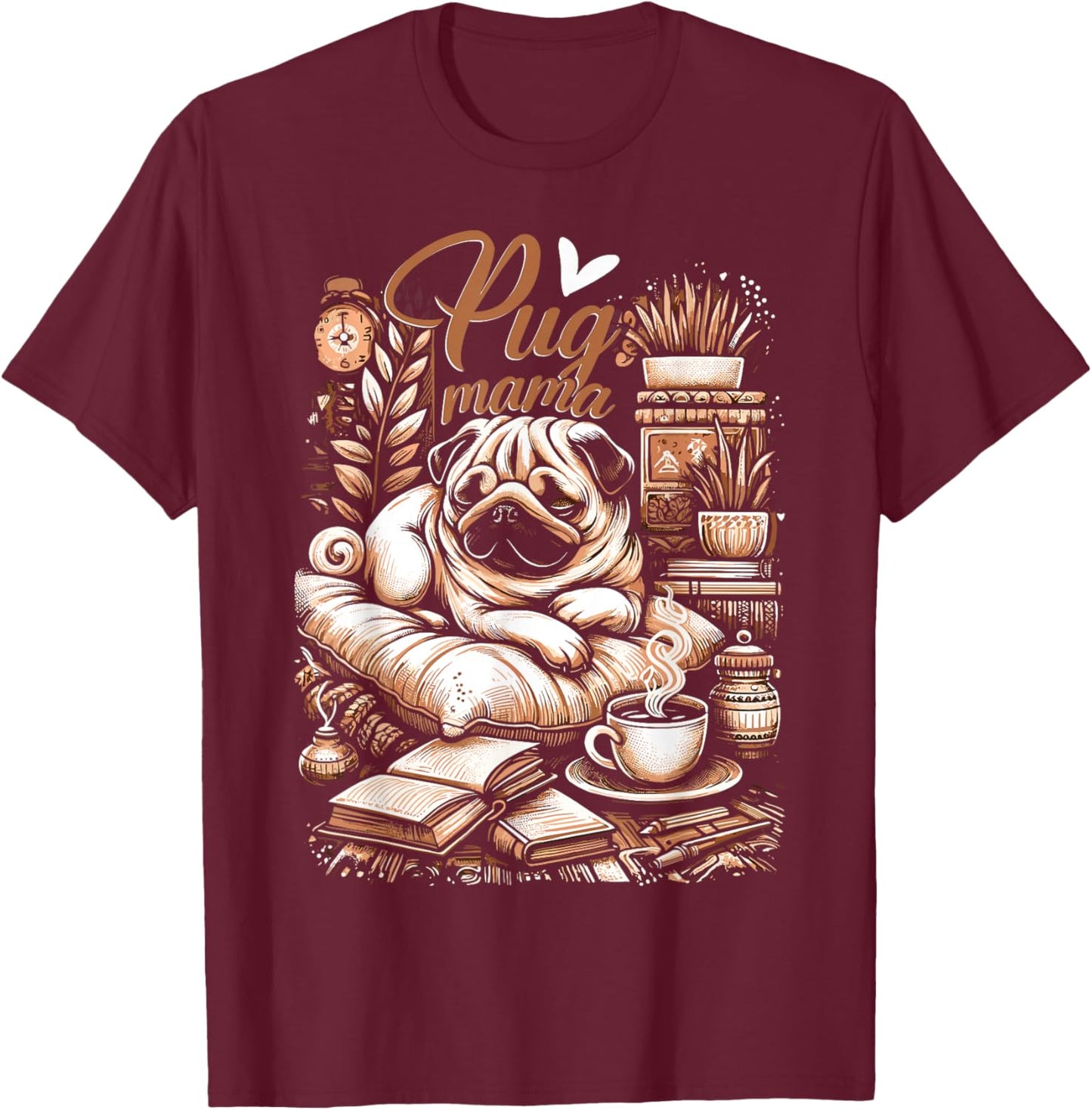 Pug Mama Pug Mom Puppy T-Shirt - T-Shirt | Maroon