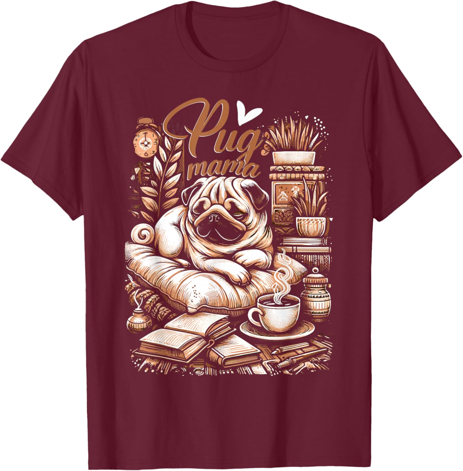 Pug Mama Pug Mom Puppy T-Shirt - T-Shirt | Maroon
