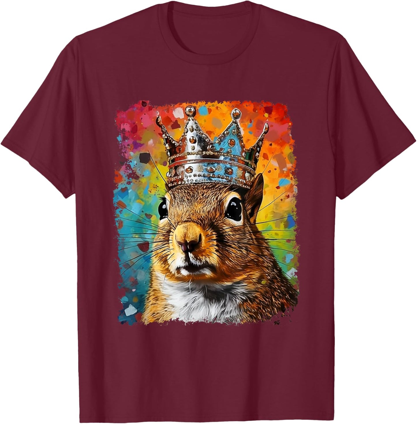 Pop Art Vintage Zoo Farm Animal Squirrel Crown King Queen T-Shirt - T-Shirt | Maroon