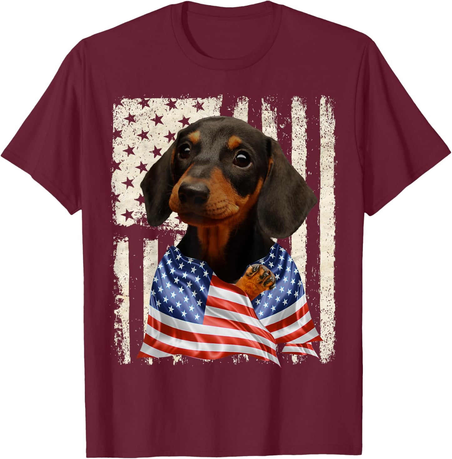 Dachshund Dog American Flag 4th Of July Patriotic T-Shirt - T-Shirt | Maroon