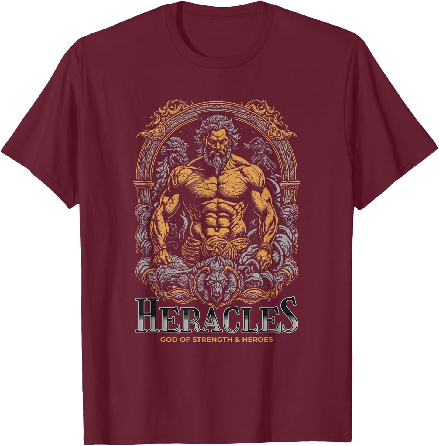 Heracles God of Strength and Heroes Greek Mythology T-Shirt - T-Shirt | Maroon