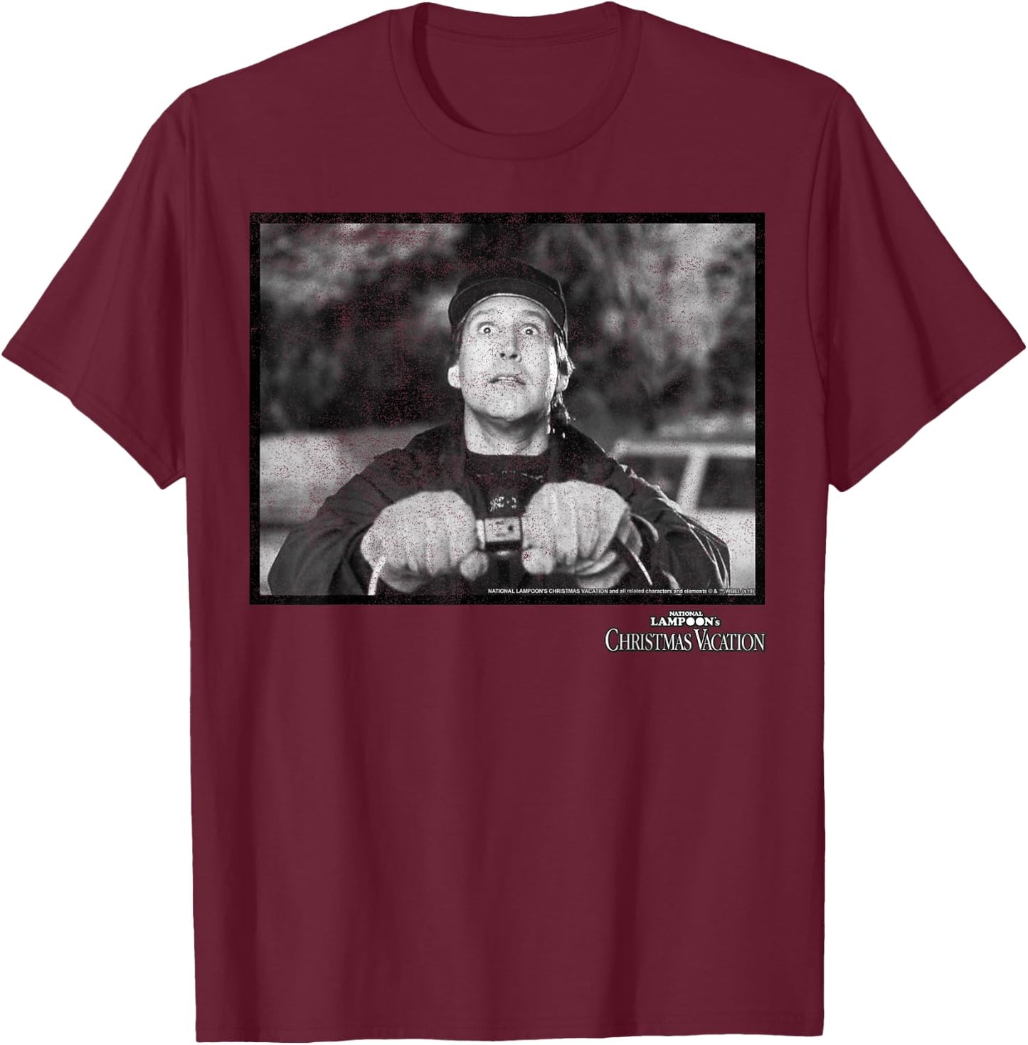 National Lampoon's Christmas Vacation Clark Black & White,Short Sleeve T-Shirt - T-Shirt | Maroon