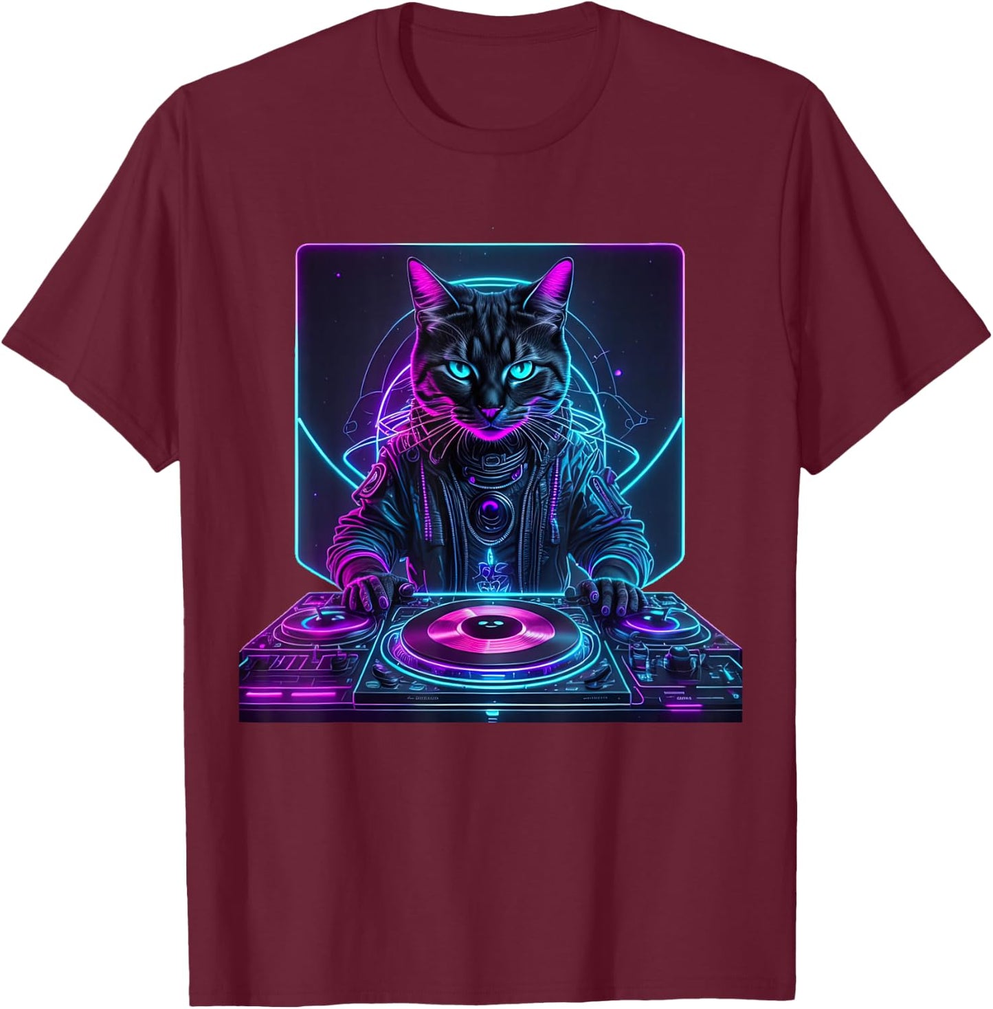 DJ Cat Funny House Meow Music Party EDM Techno T-Shirt - T-Shirt | Maroon