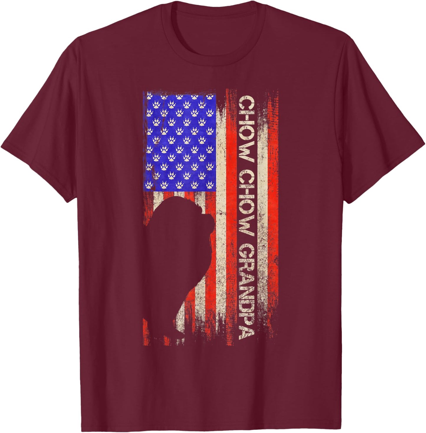 Vintage USA American Flag Proud Chow Chow Grandpa Silhouette Kids Men T-Shirt - T-Shirt | Maroon