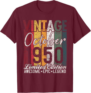 October 1950 75th Birthday Gift 75 Years Old Vintage Retro T-Shirt - T-Shirt | Maroon