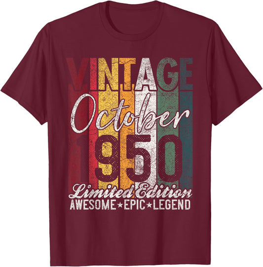 October 1950 75th Birthday Gift 75 Years Old Vintage Retro T-Shirt - T-Shirt | Maroon