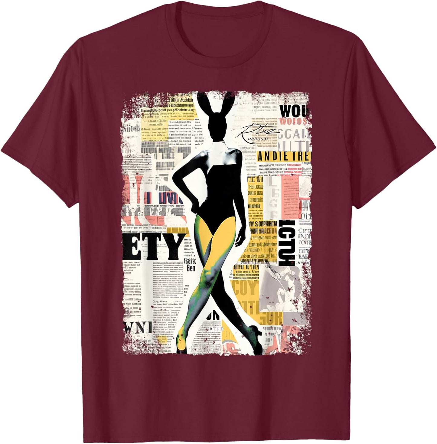 Magazin Cover Vintage Girl Bunny Collage Sexy Model Pin-up T-Shirt - T-Shirt | Maroon
