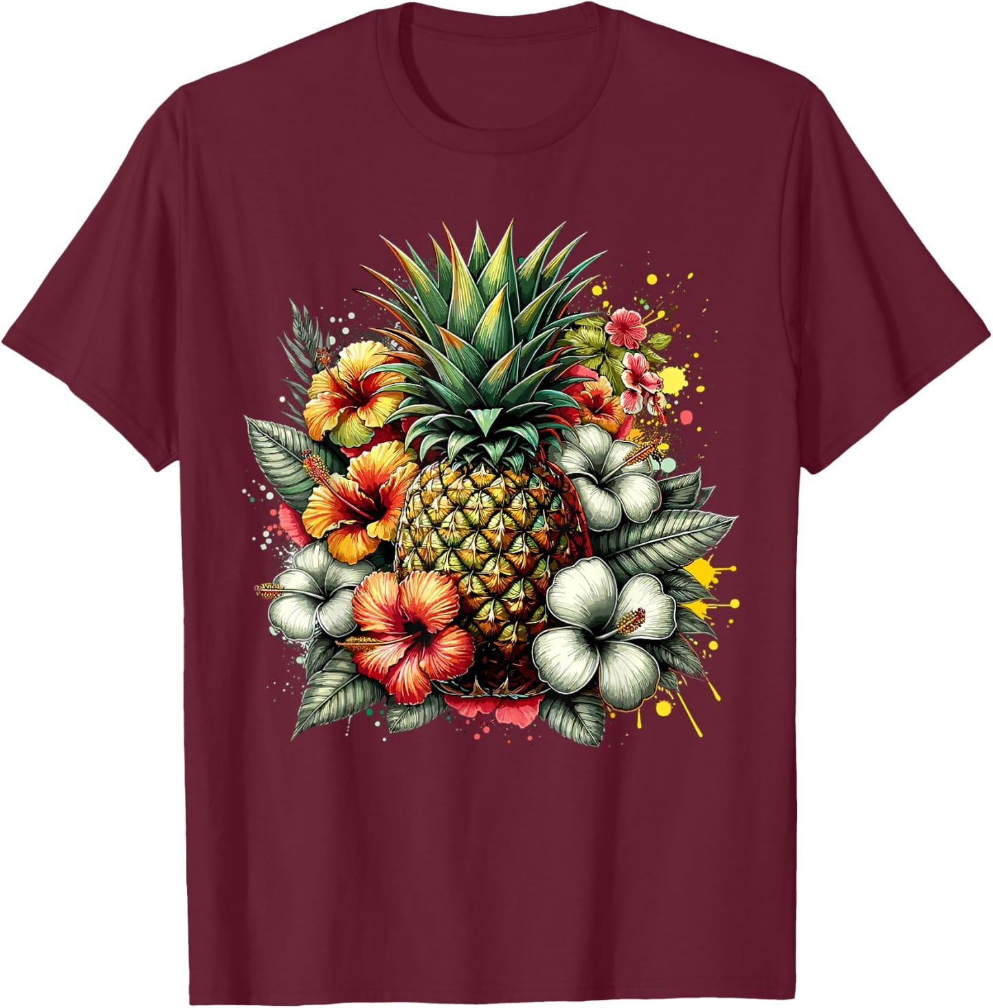 Pineapple Hawaii Vintage Hawaiian Floral T-Shirt - T-Shirt | Maroon