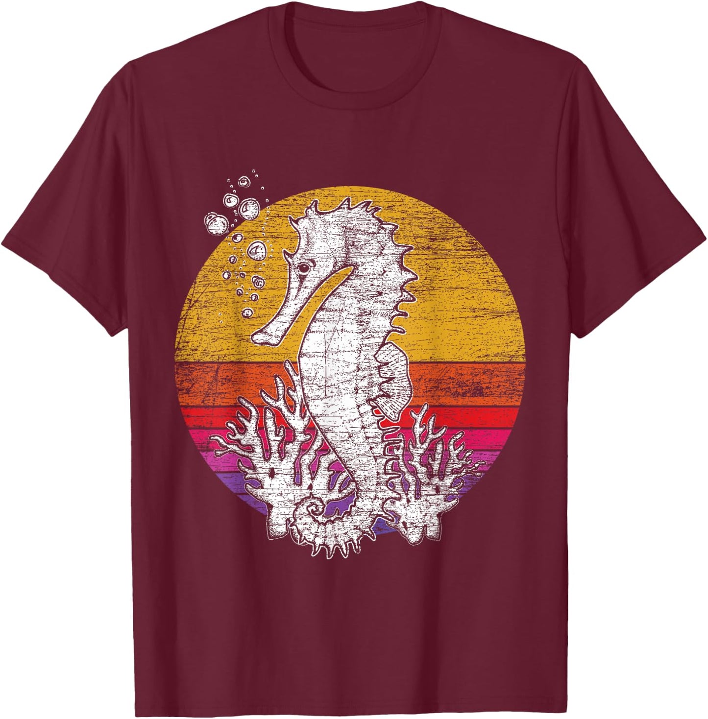 Ocean Retro Animal Seahorse T-Shirt - T-Shirt | Maroon