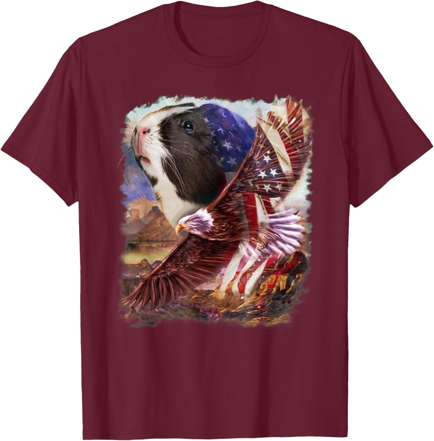 Guinea Pig American Flag 4th July Independence Eagle Women Kids Men T-Shirt - T-Shirt | Maroon