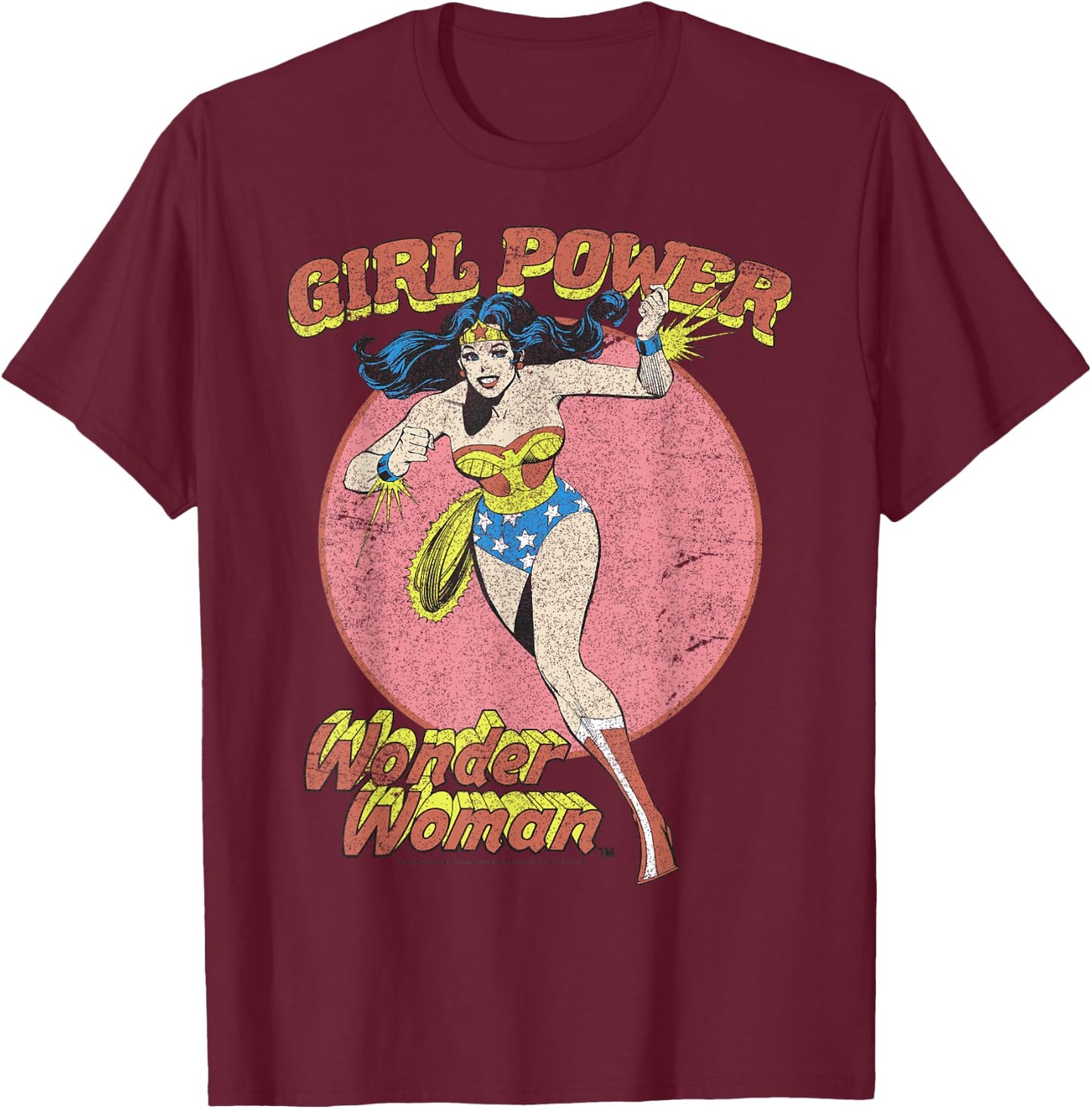 DC Comics Wonder Woman Running Girl Power Text Poster T-Shirt - T-Shirt | Maroon