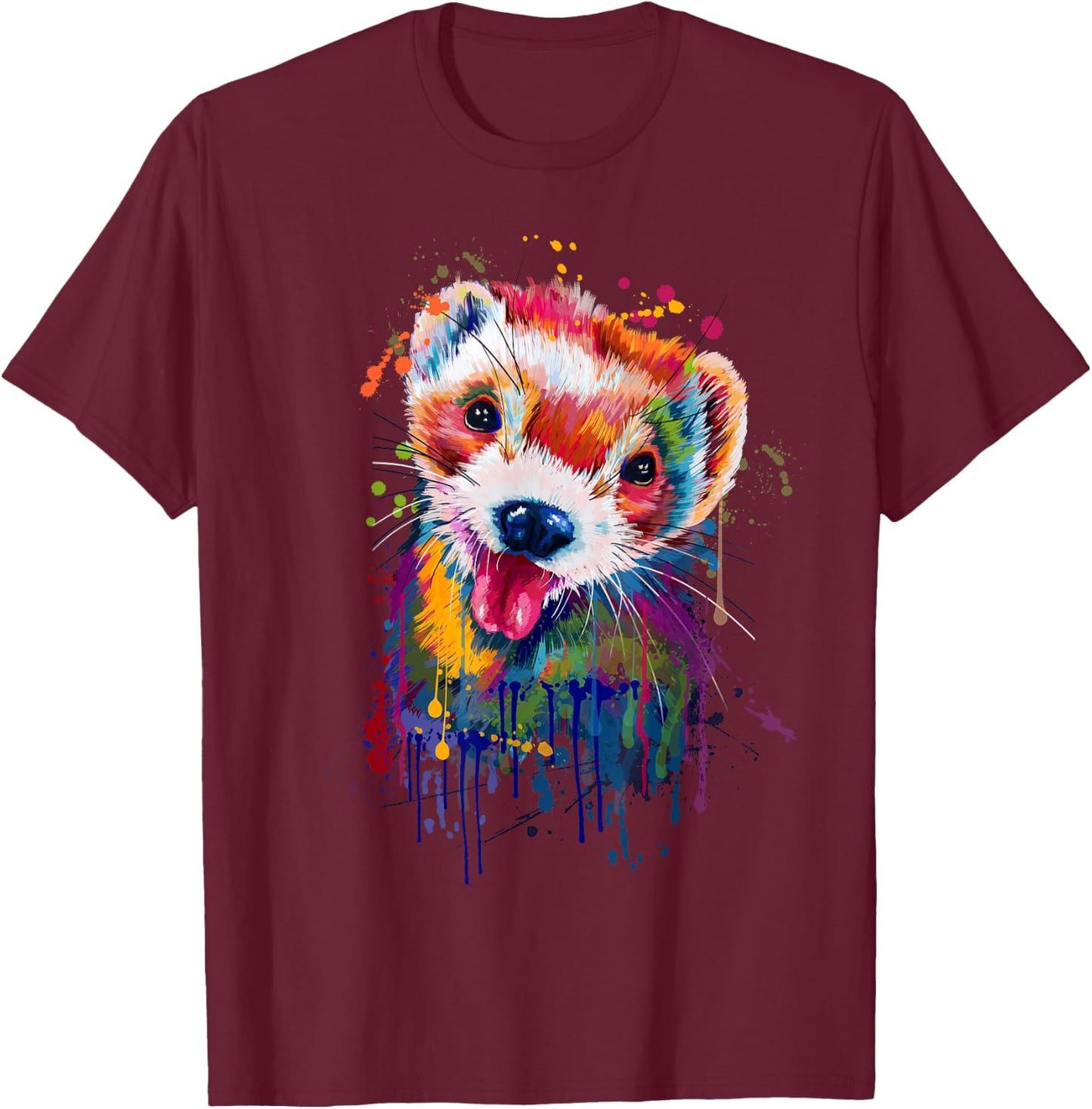 Ferret Face Graphics Hand Drawn Splash Art Ferret Pet Lover T-Shirt - T-Shirt | Maroon