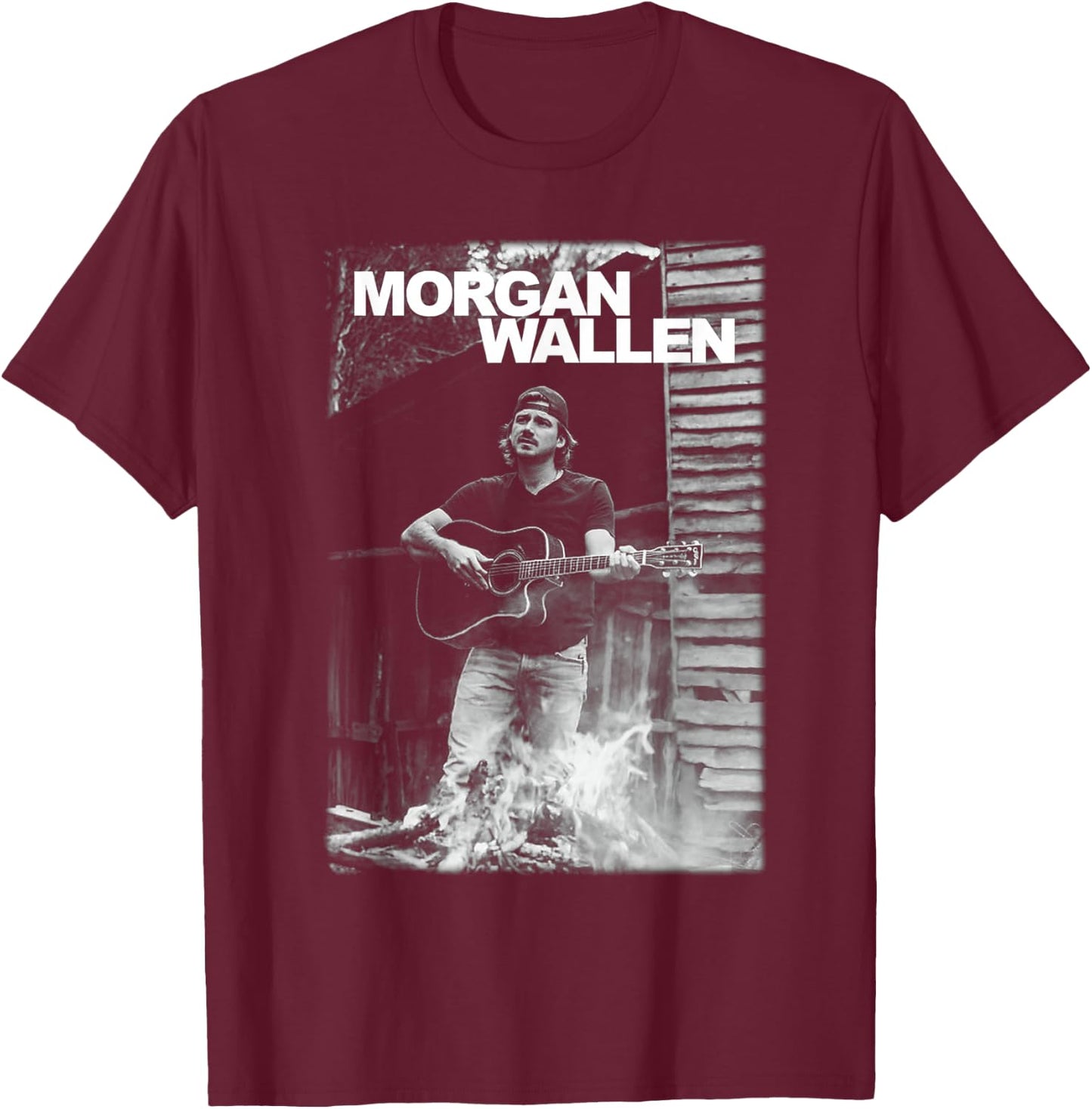 Official Morgan Wallen Guitar Photo T-Shirt - T-Shirt | Maroon