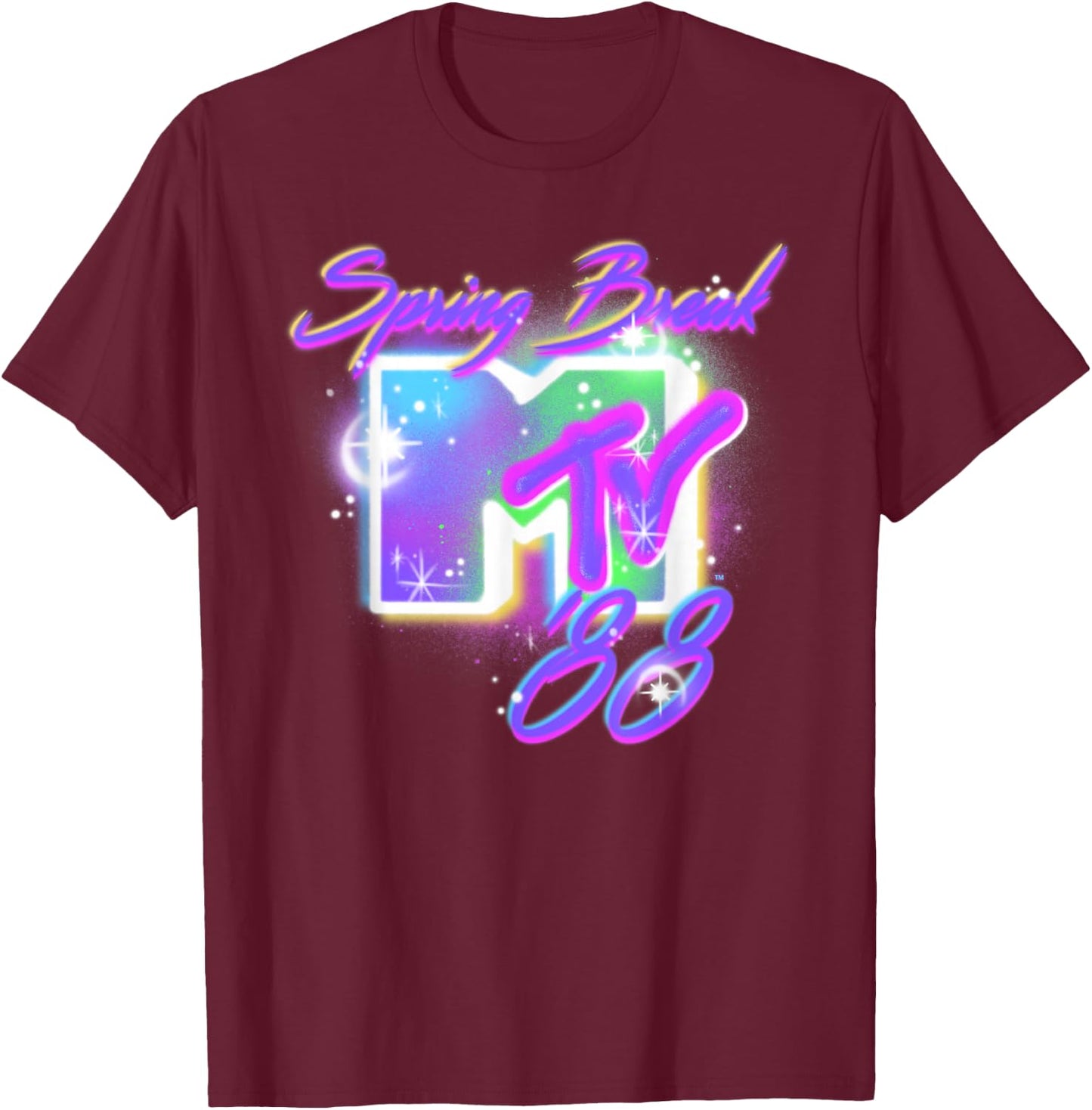 MTV Spring Break '88 Airbrushed Text T-Shirt - T-Shirt | Maroon