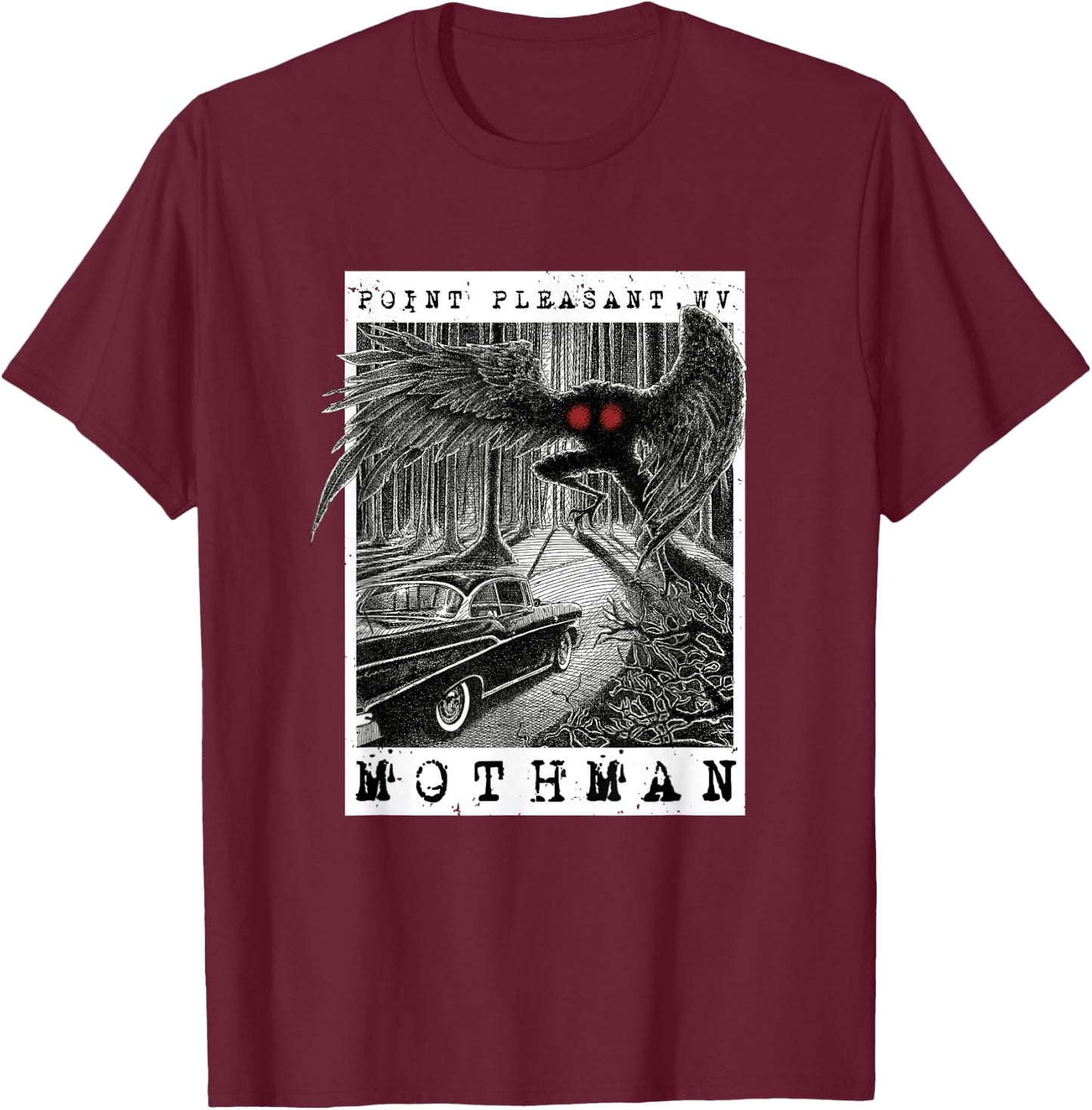 Mothman Encounter - 1966 Point Pleasant Original Cryptid Art T-Shirt - T-Shirt | Maroon