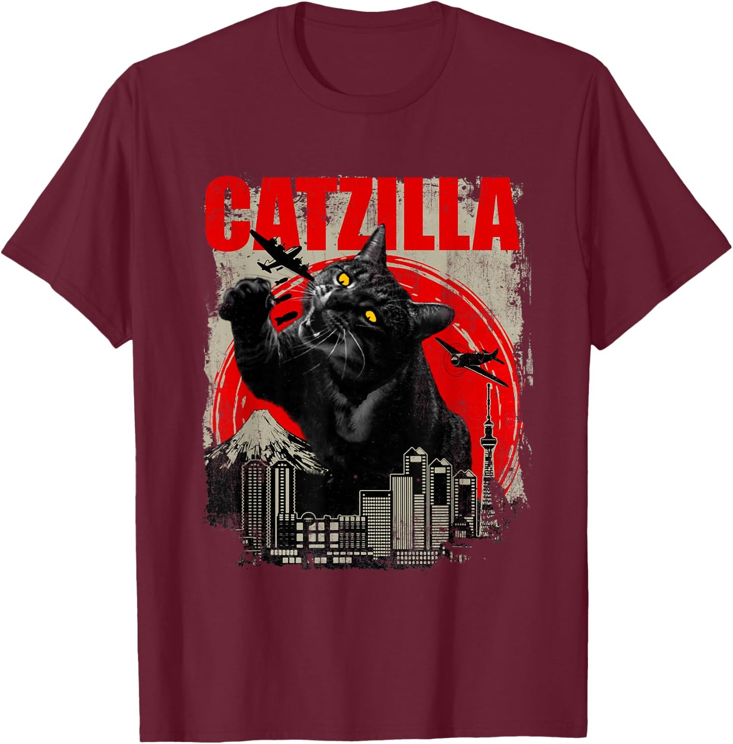 Catzilla - Funny Cat Lover Kitten Kitty Short Sleeve Small T-Shirt - T-Shirt | Maroon