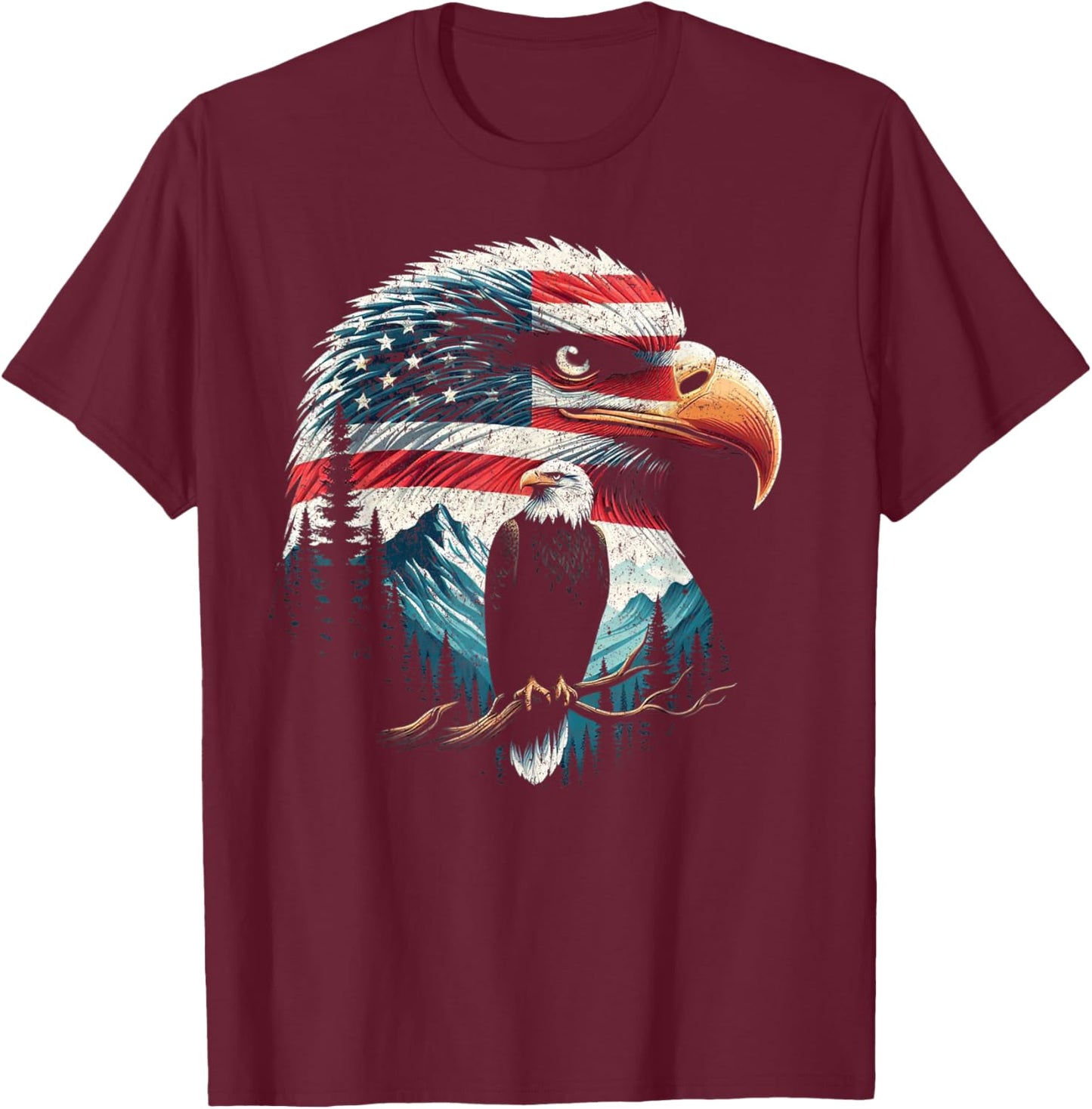 Bald Eagle American Flag For 4th Of July Red White Blue Women Kids Men T-Shirt - T-Shirt | Maroon