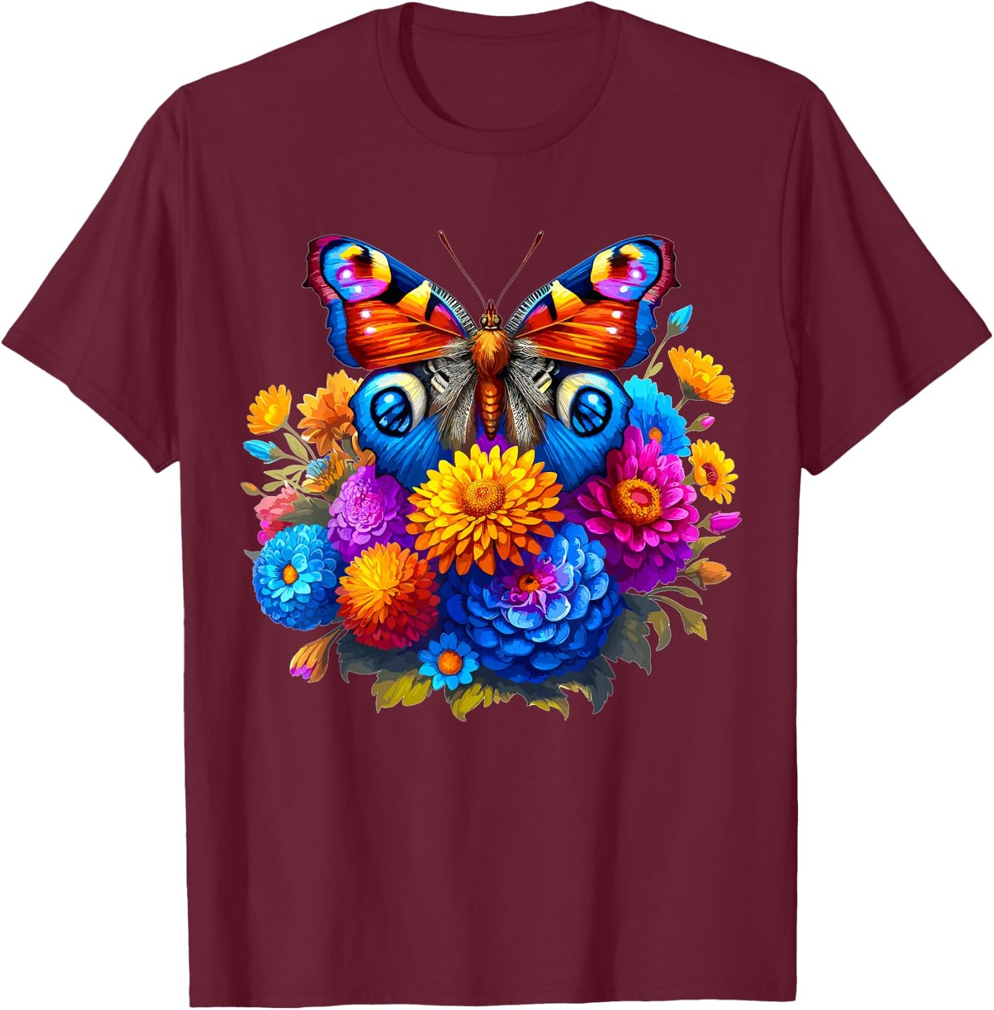 Butterfly With Flowers Aesthetic Butterfly T-Shirt - T-Shirt | Maroon