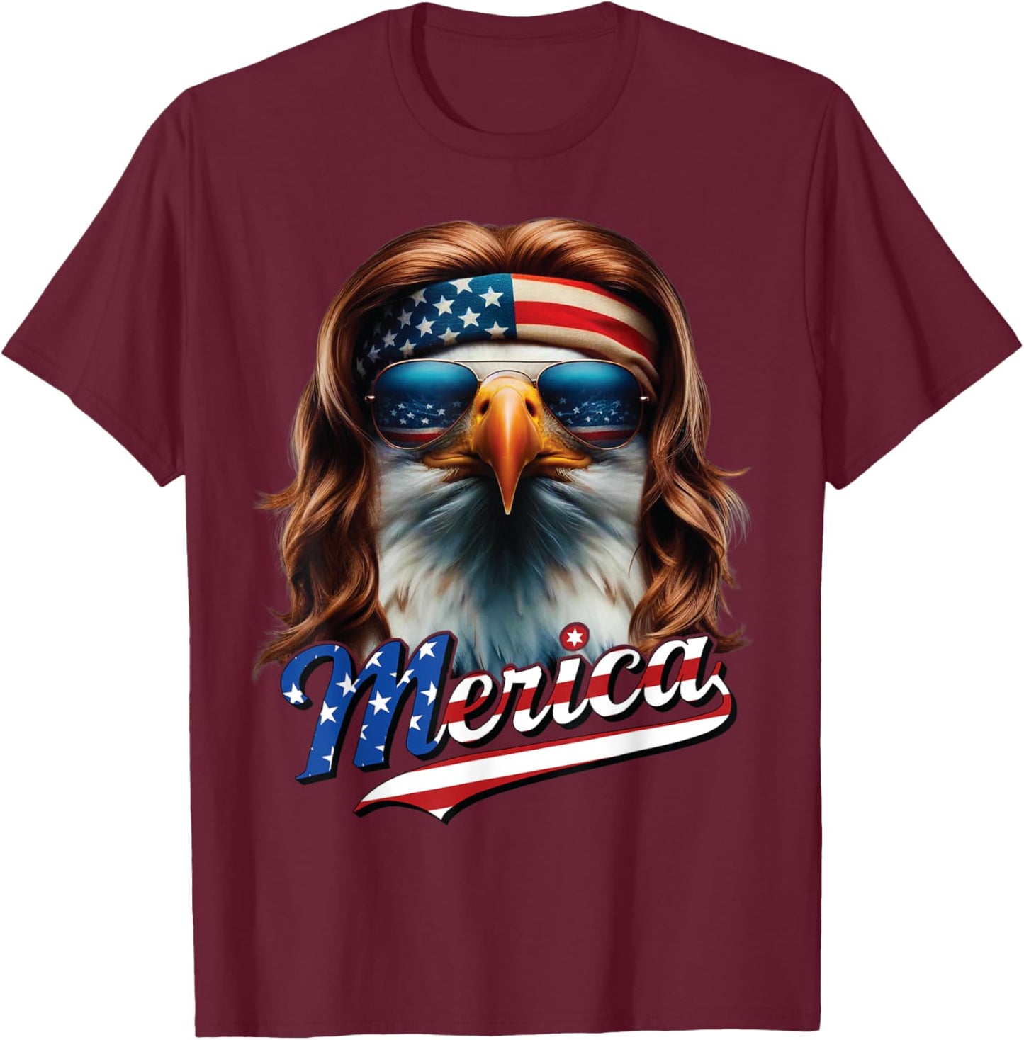 Bald Eagle Merica 4th July Eagle Mullet Funny Man Woman T-Shirt - T-Shirt | Maroon