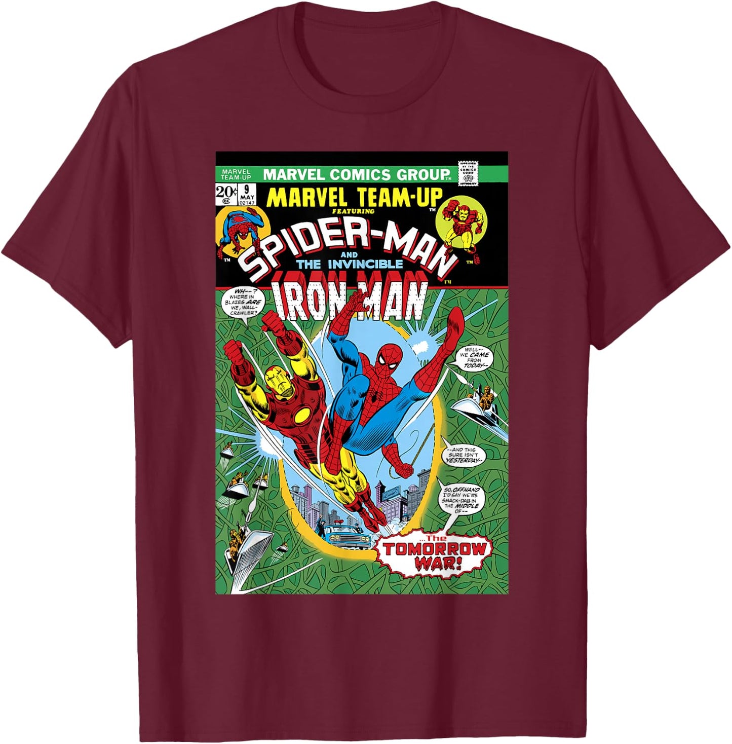Marvel Team-Up Iron Man & Spider-Man The Tomorrow War Cover T-Shirt - T-Shirt | Maroon