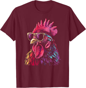 Chicken Rooster Sunglasses Funny Chicken Farmer Farmer T-Shirt - T-Shirt | Maroon