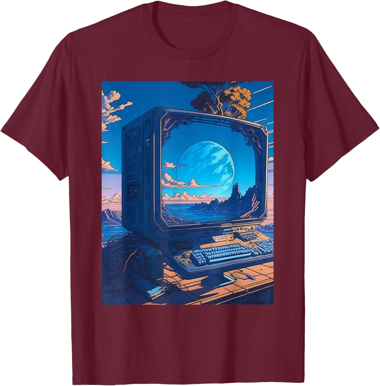 Weirdcore Dreamcore Oddcore Retro Futurism Science Fiction T-Shirt - T-Shirt | Maroon