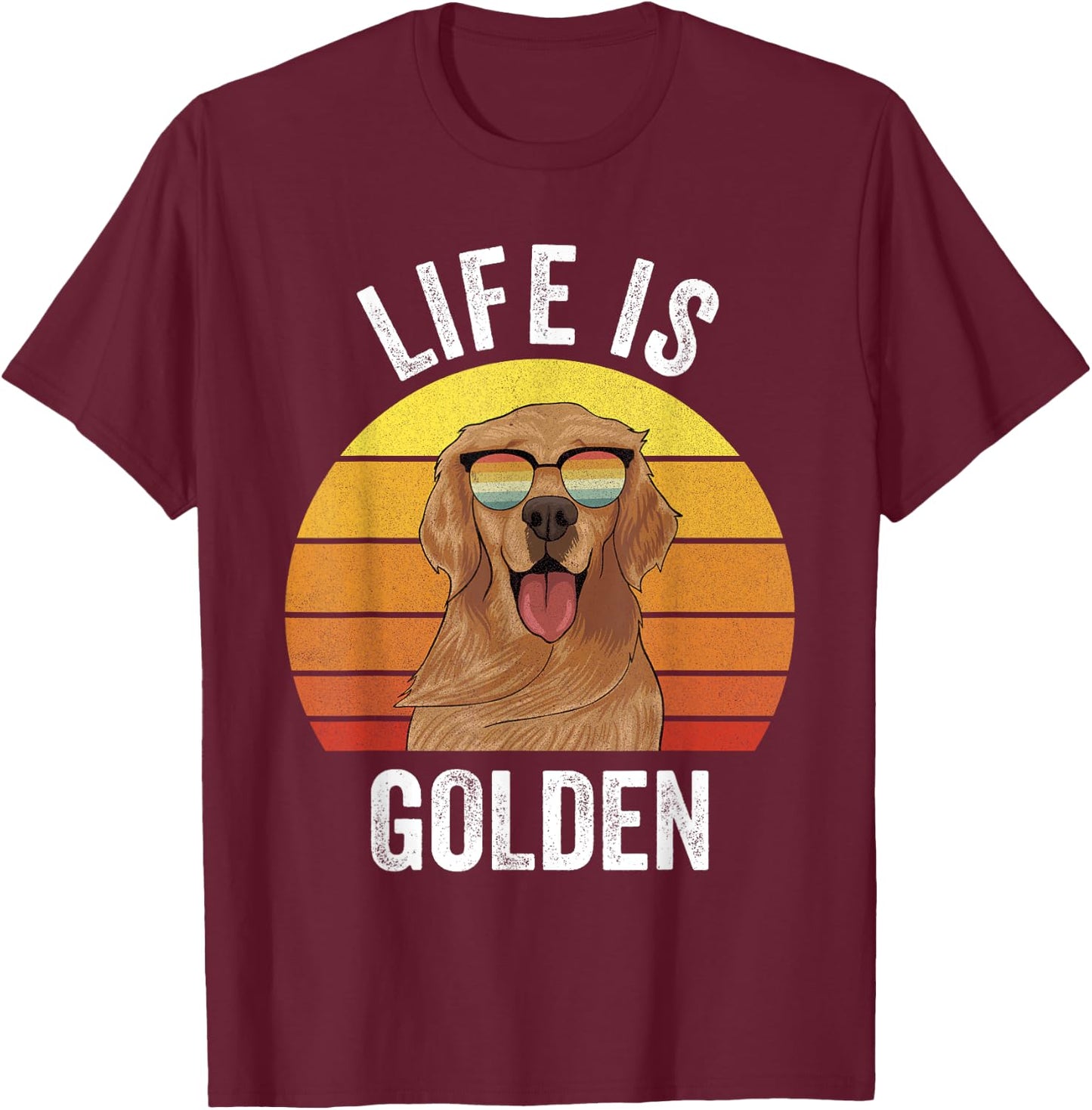 Retro Life Is Golden Shirt Golden Retriever Gifts Funny Dog T-Shirt - T-Shirt | Maroon