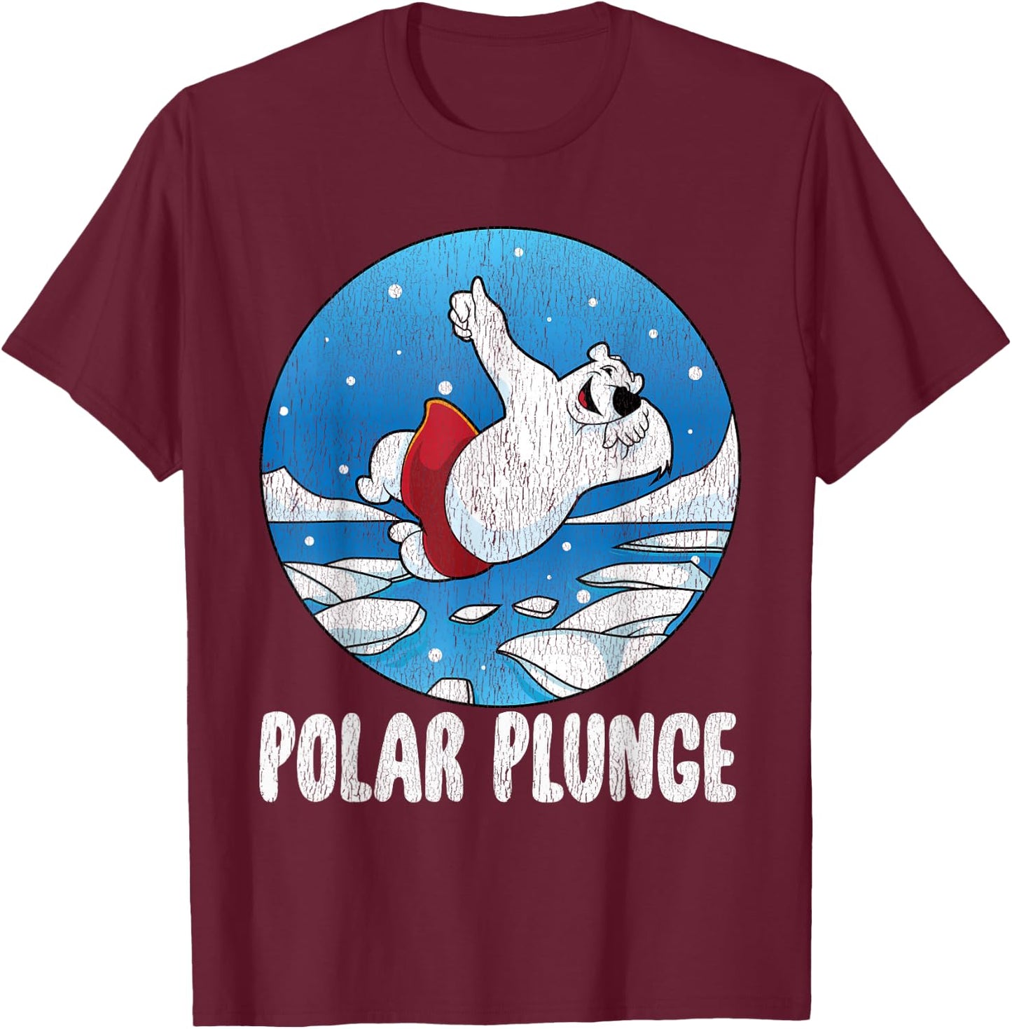Polar Plunge Ice Jump Funny Polar Bear Winter Swimming T-Shirt - T-Shirt | Maroon