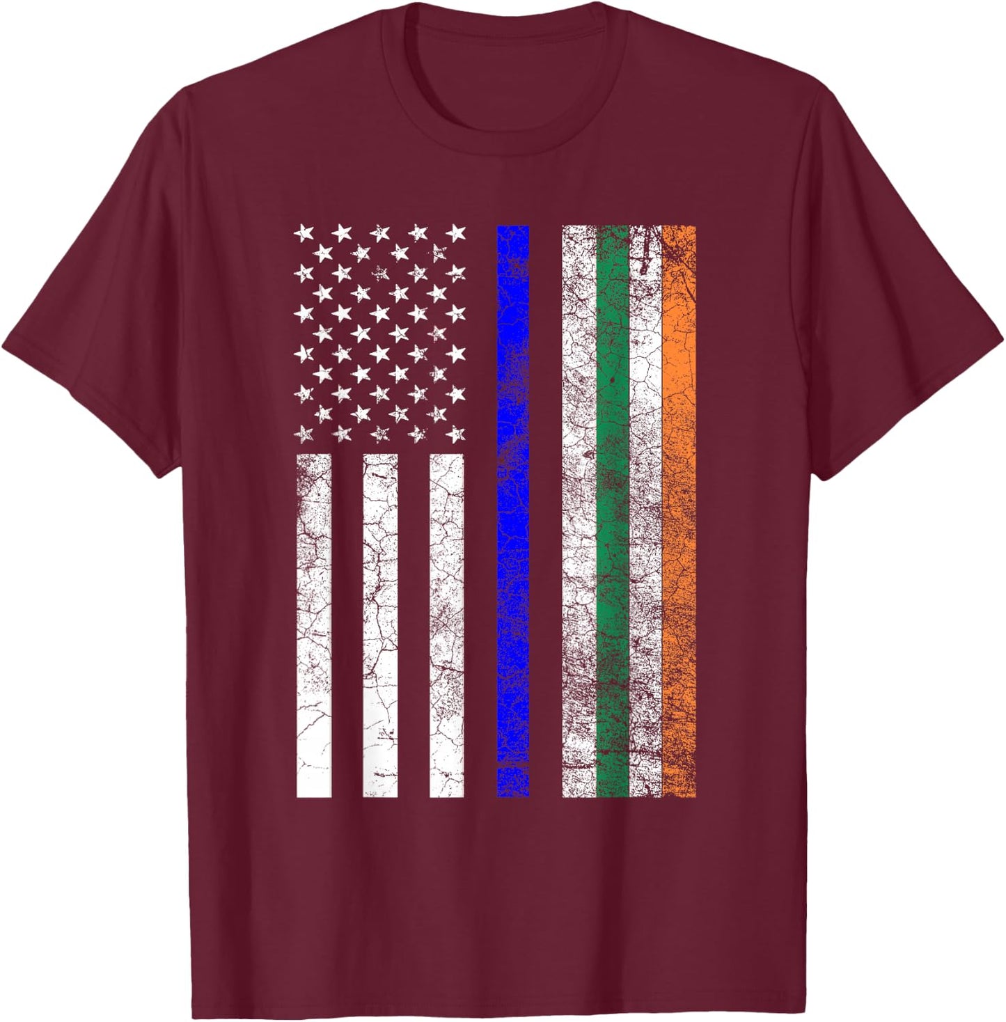 Irish American Flag Thin Blue Line Police St Patrick's Day T-Shirt - T-Shirt | Maroon