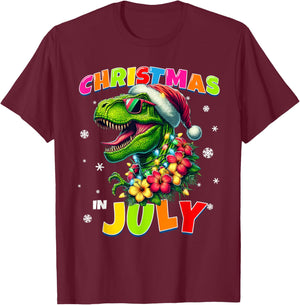 Funny Christmas In July T-Rex Dinosaur Boys Summer Men Women T-Shirt - T-Shirt | Maroon