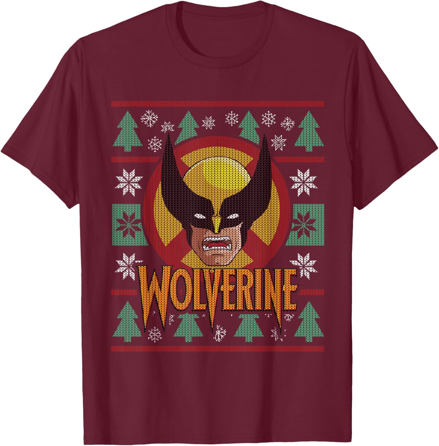Marvel X-Men Wolverine Holiday Sweater T-Shirt - T-Shirt | Maroon