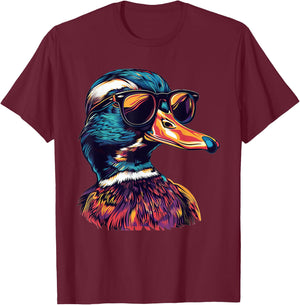 Wood Duck With Sunglasses T-Shirt - T-Shirt | Maroon