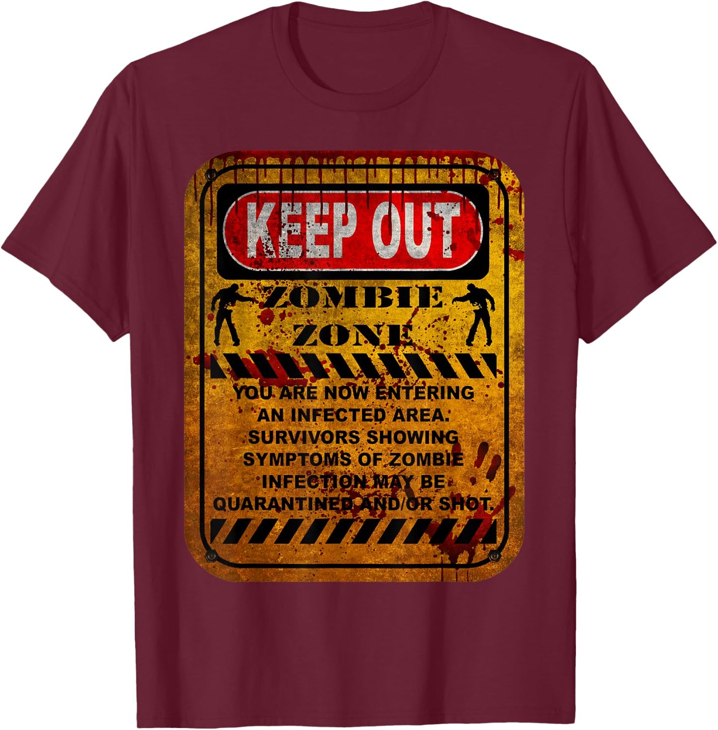 Zombie Zone Warning Sign T-Shirt - T-Shirt | Maroon