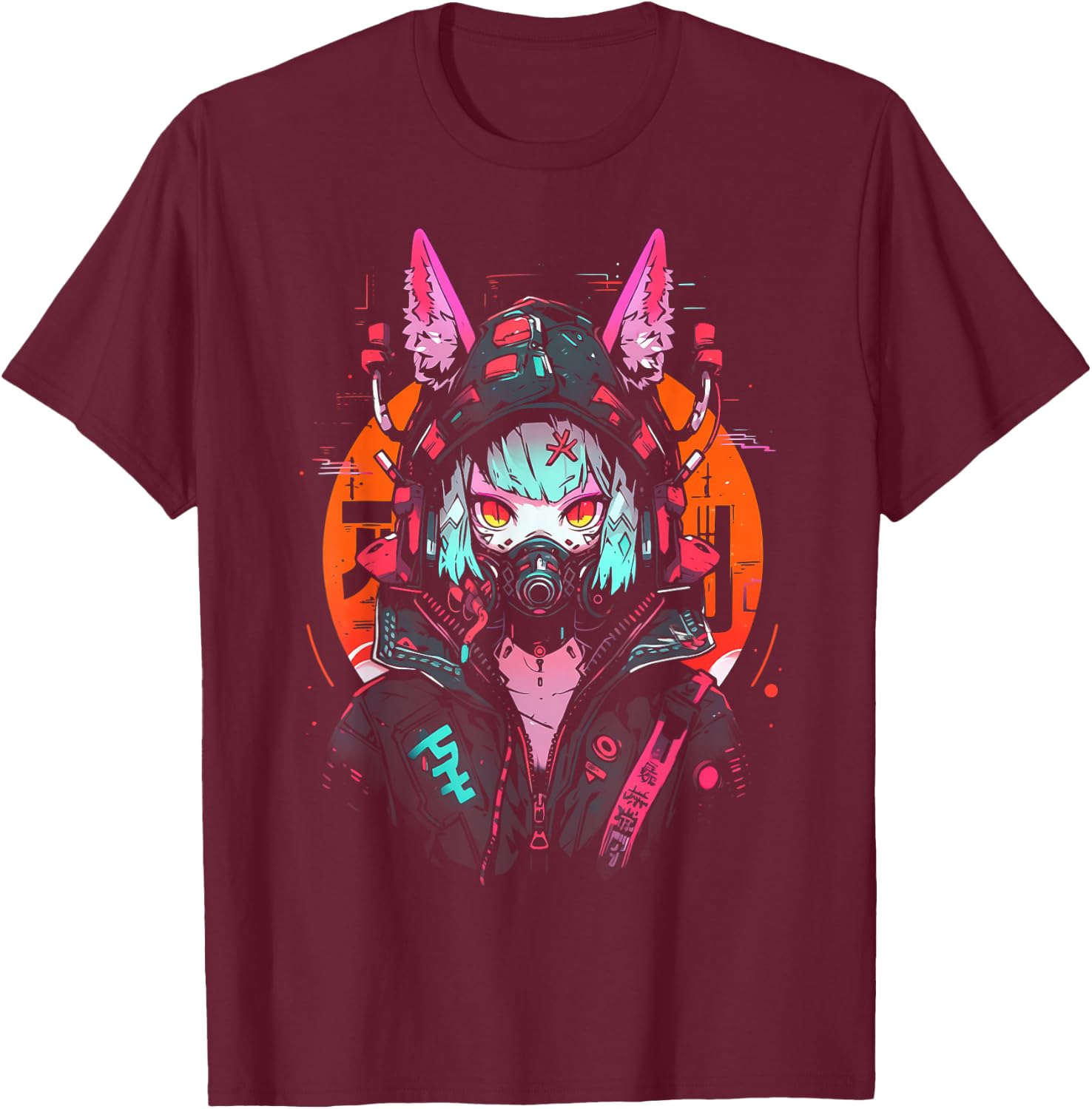 Anime Manga Cyberpunk Aesthetic Techwear Harajuku T-Shirt - T-Shirt | Maroon